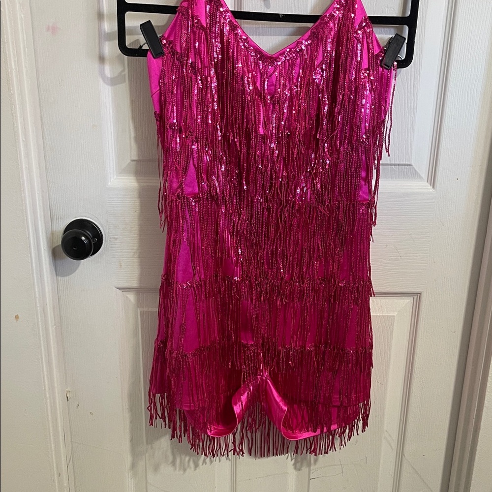 Pink Fringe Sequin backless romper size M